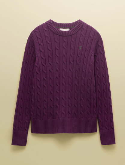 Joules Classic Crew Neck Cable Knit Jumper Berry