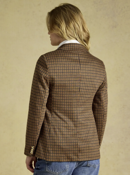 Joules Albury Check Herringbone Jersey Blazer Brown