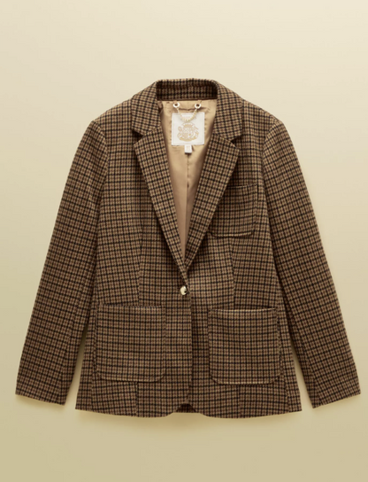 Joules Albury Check Herringbone Jersey Blazer Brown