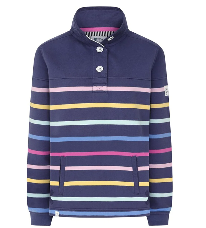 Lazy Jacks Stripe Button Neck Sweatshirt Twilight Colours