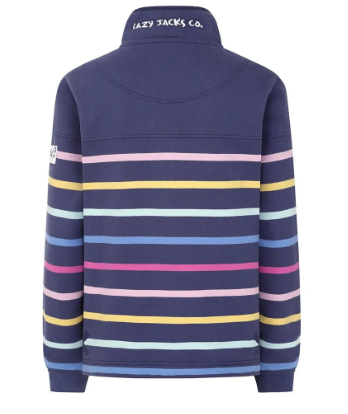 Lazy Jacks Stripe Button Neck Sweatshirt Twilight Colours