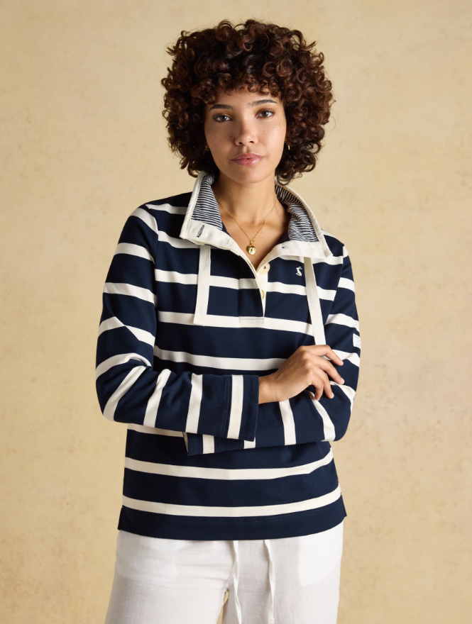 Joules Saunton Striped Cotton Sweatshirt Navy & Cream