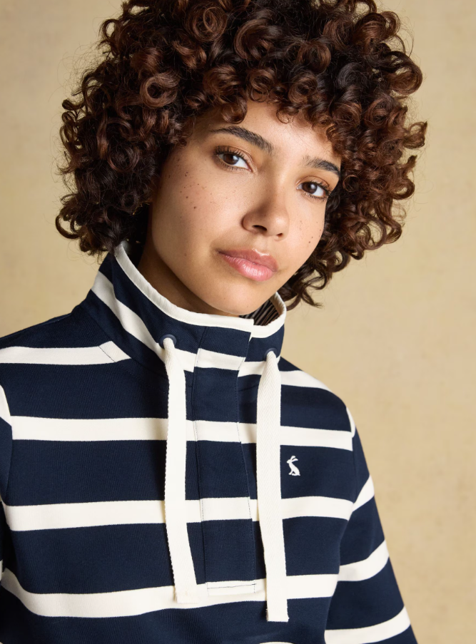 Joules Saunton Striped Cotton Sweatshirt Navy & Cream