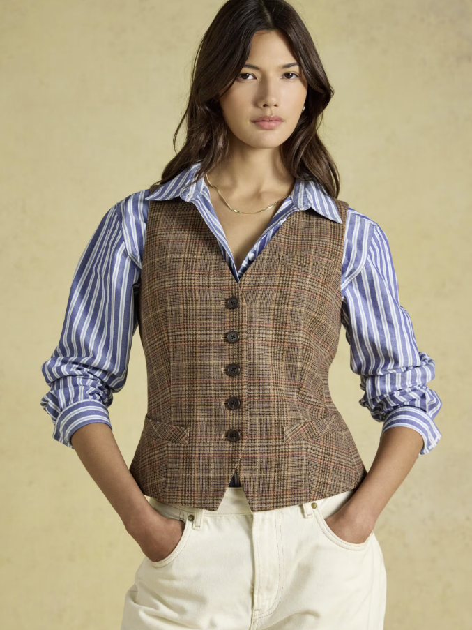 Joules Foxley Check Wool Rich Tweed Waistcoat
