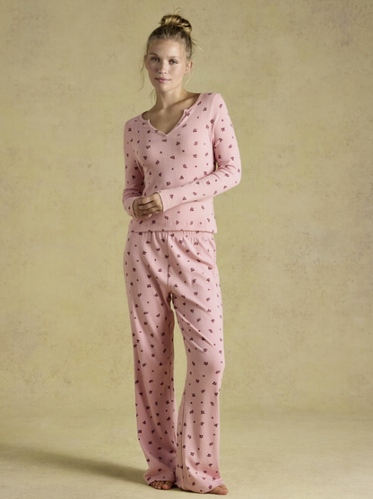 Joules Pointelle Floral Printed Long Sleeve Pyjama Set
