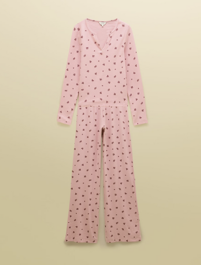 Joules Pointelle Floral Printed Long Sleeve Pyjama Set