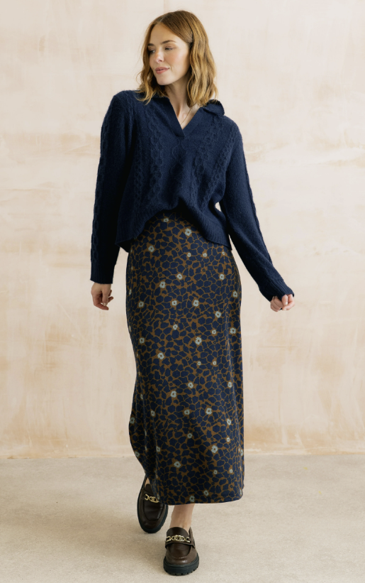 Lily & Me Melissa Floral Print Midi Skirt Burnt Caramel
