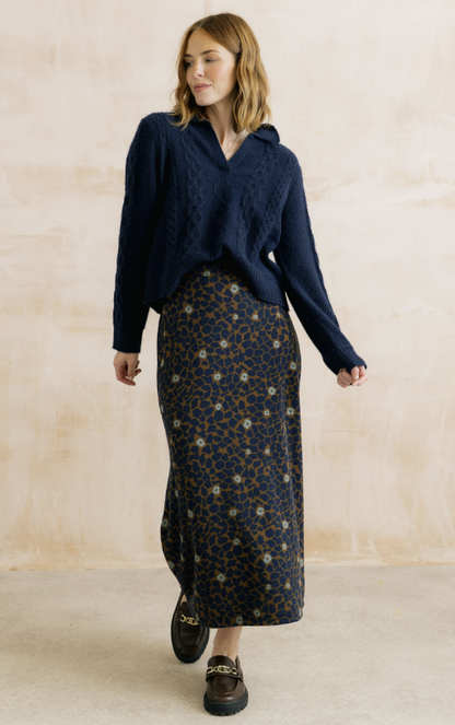 Lily & Me Melissa Floral Print Midi Skirt Burnt Caramel