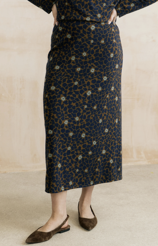 Lily & Me Melissa Floral Print Midi Skirt Burnt Caramel