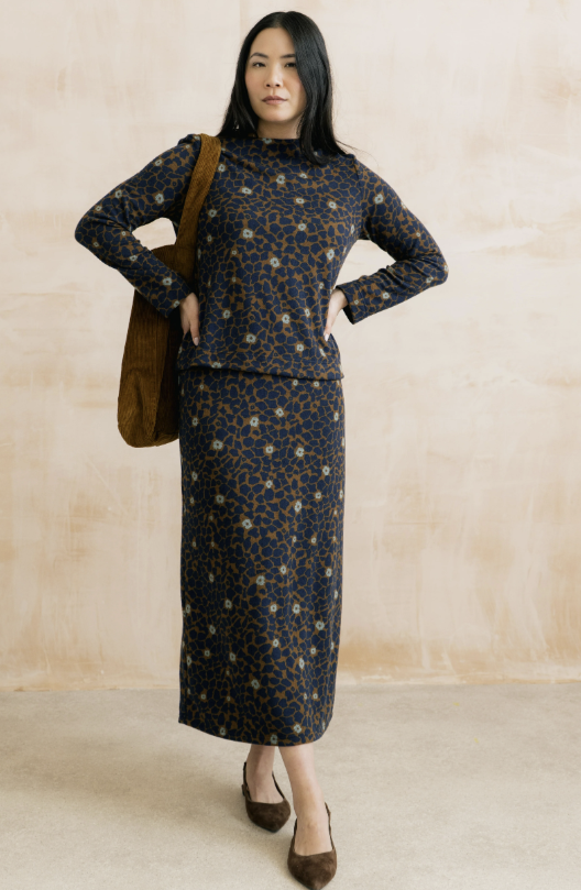 Lily & Me Melissa Floral Print Midi Skirt Burnt Caramel