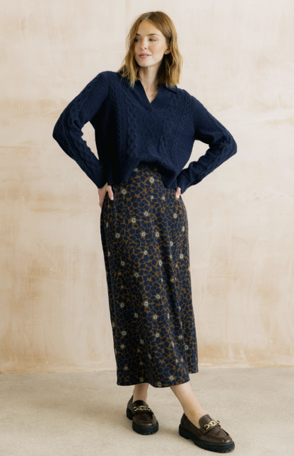 Lily & Me Melissa Floral Print Midi Skirt Burnt Caramel