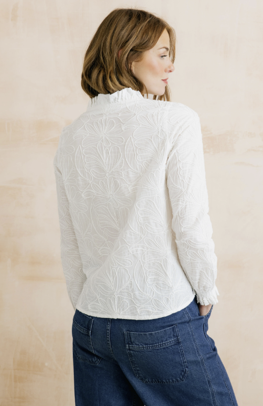 Lily & Me Kit Ruffle Blouse Abstract Bloom White