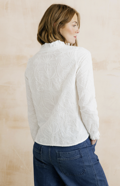 Lily & Me Kit Ruffle Blouse Abstract Bloom White