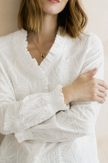 Lily & Me Kit Ruffle Blouse Abstract Bloom White