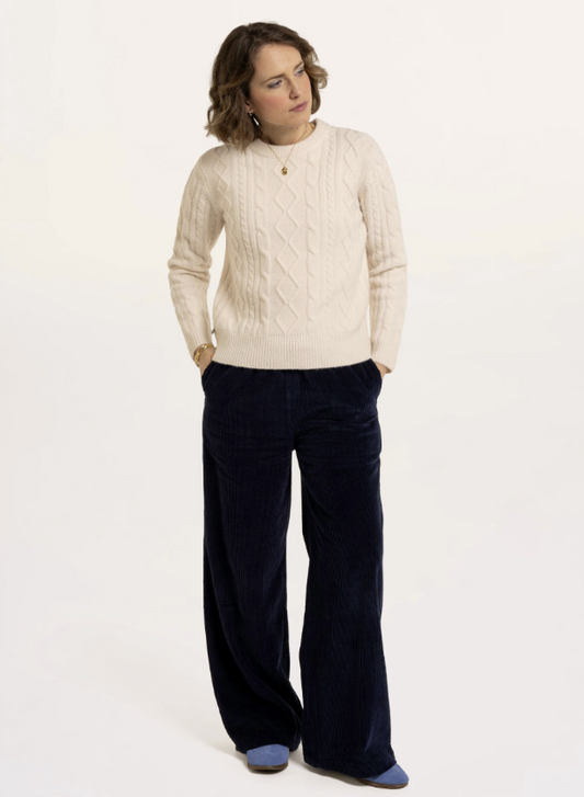 Brakeburn Dahlia Cable Knitted Crew Neck Jumper Cream