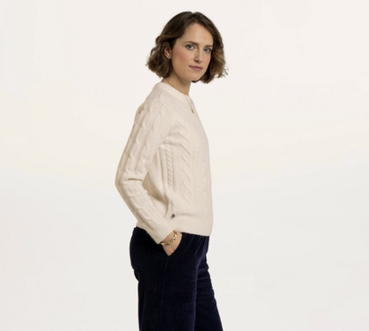 Brakeburn Dahlia Cable Knitted Crew Neck Jumper Cream