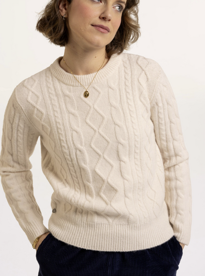 Brakeburn Dahlia Cable Knitted Crew Neck Jumper Cream