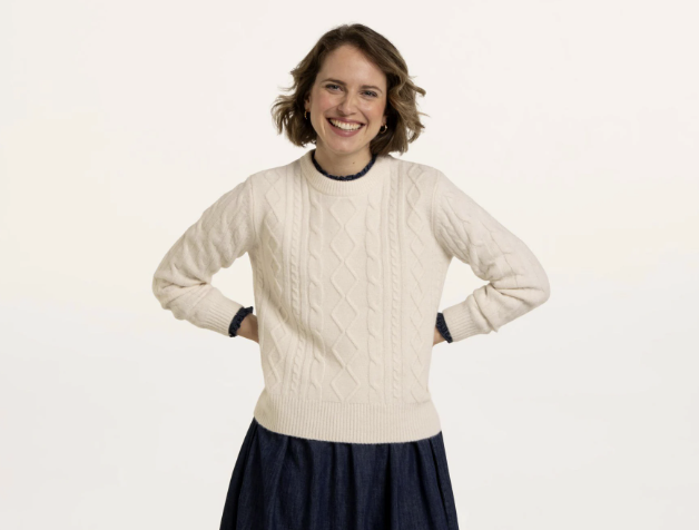 Brakeburn Dahlia Cable Knitted Crew Neck Jumper Cream