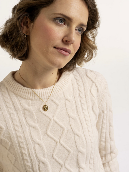 Brakeburn Dahlia Cable Knitted Crew Neck Jumper Cream