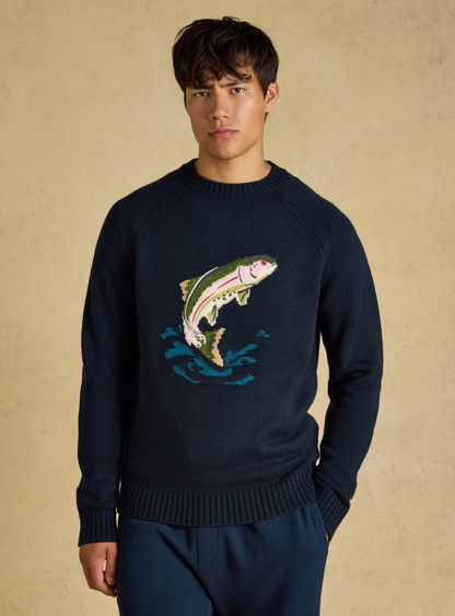 Joules Intarsia Crew Neck Fish Jumper Navy
