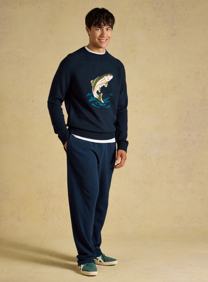 Joules Intarsia Crew Neck Fish Jumper Navy