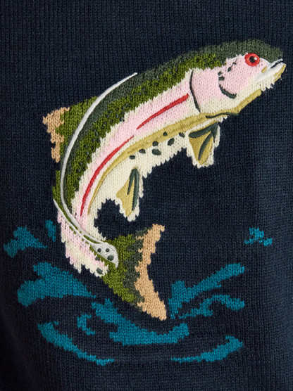 Joules Intarsia Crew Neck Fish Jumper Navy