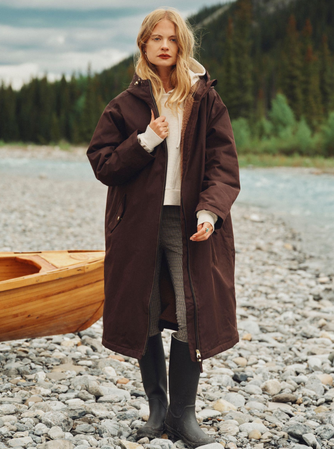 Joules Coverall Oversized Fleece Lined Waterproof Coat Chocolate Brown