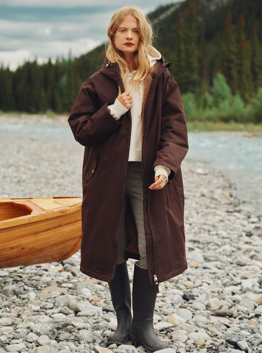 Joules Coverall Oversized Fleece Lined Waterproof Coat Chocolate Brown