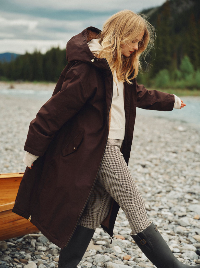 Joules Coverall Oversized Fleece Lined Waterproof Coat Chocolate Brown
