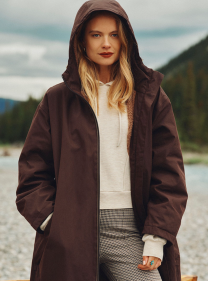 Joules Coverall Oversized Fleece Lined Waterproof Coat Chocolate Brown