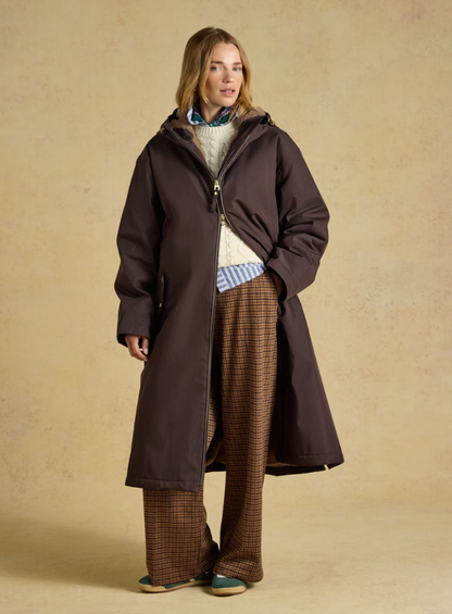 Joules Coverall Oversized Fleece Lined Waterproof Coat Chocolate Brown