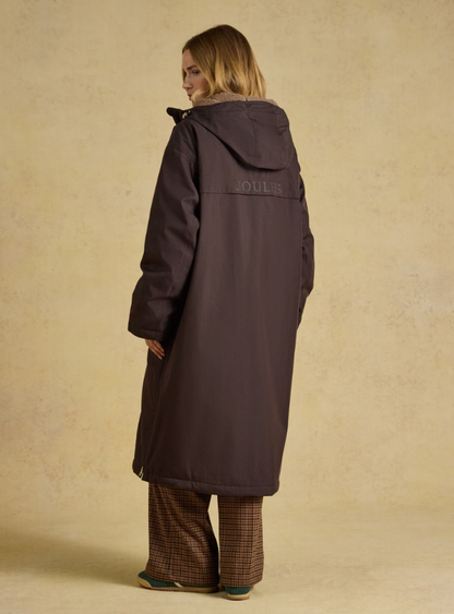 Joules Coverall Oversized Fleece Lined Waterproof Coat Chocolate Brown