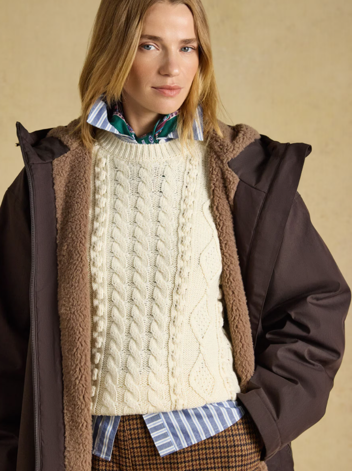 Joules Coverall Oversized Fleece Lined Waterproof Coat Chocolate Brown
