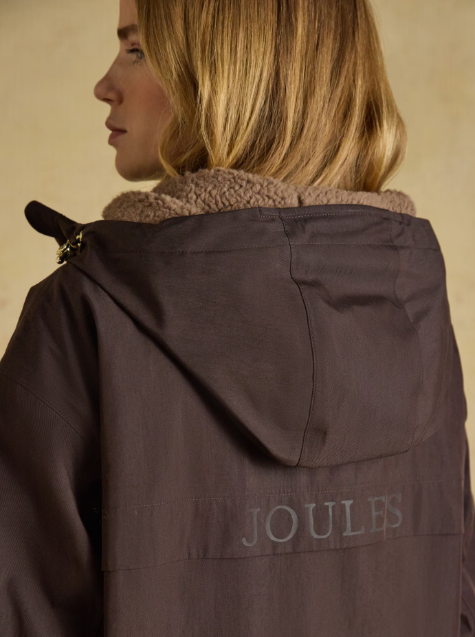 Joules Coverall Oversized Fleece Lined Waterproof Coat Chocolate Brown