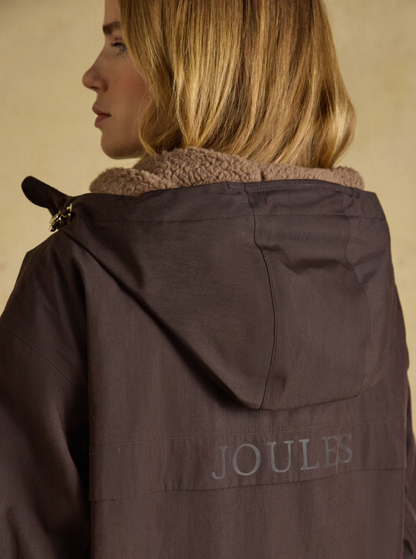 Joules Coverall Oversized Fleece Lined Waterproof Coat Chocolate Brown