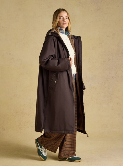 Joules Coverall Oversized Fleece Lined Waterproof Coat Chocolate Brown
