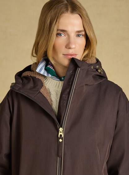 Joules Coverall Oversized Fleece Lined Waterproof Coat Chocolate Brown