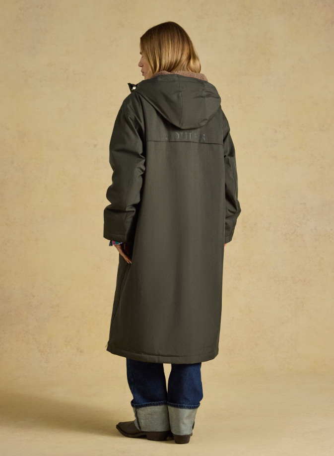 Joules Coverall Oversized Fleece Lined Waterproof Coat Green