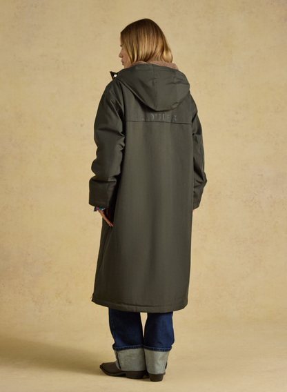 Joules Coverall Oversized Fleece Lined Waterproof Coat Green