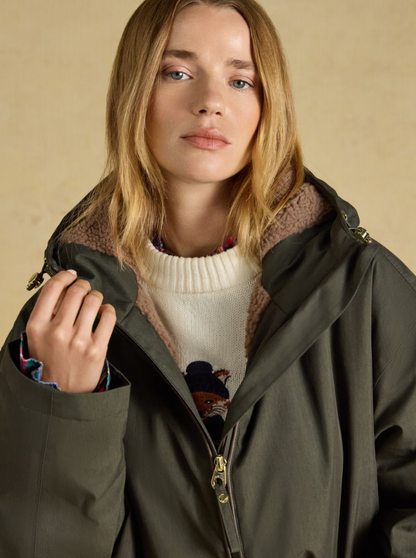 Joules Coverall Oversized Fleece Lined Waterproof Coat Green