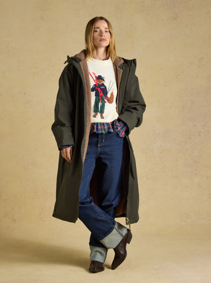Joules Coverall Oversized Fleece Lined Waterproof Coat Green