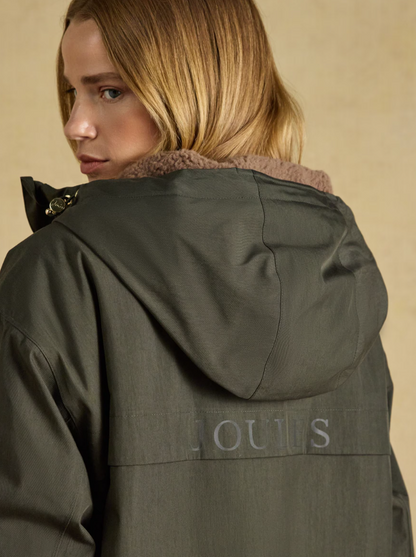 Joules Coverall Oversized Fleece Lined Waterproof Coat Green