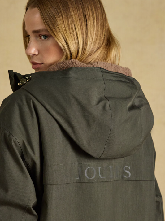 Joules Coverall Oversized Fleece Lined Waterproof Coat Green