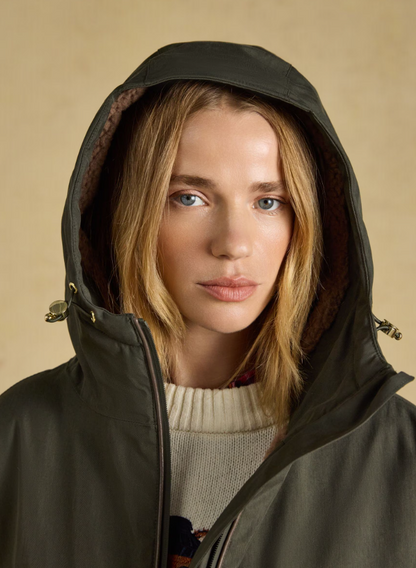 Joules Coverall Oversized Fleece Lined Waterproof Coat Green