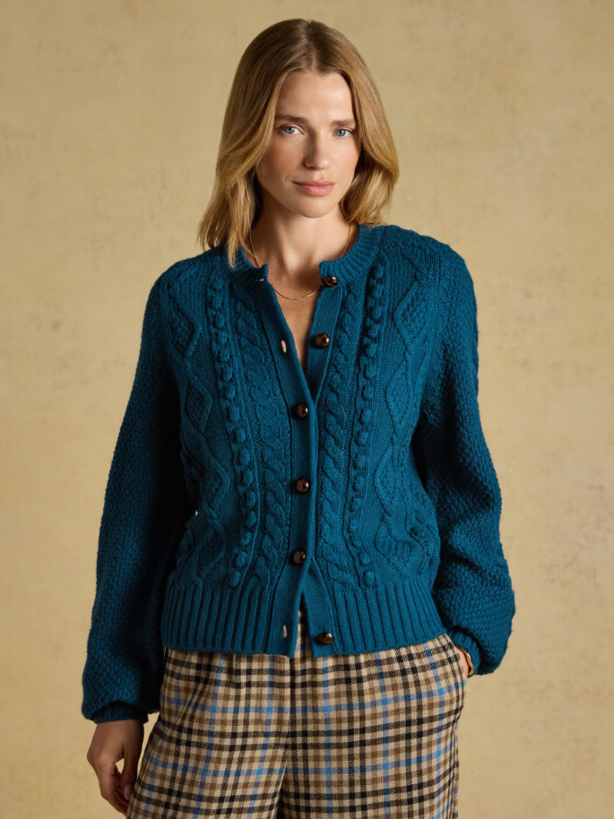 Joules Rafferty Cable Knit Cardigan Petrol