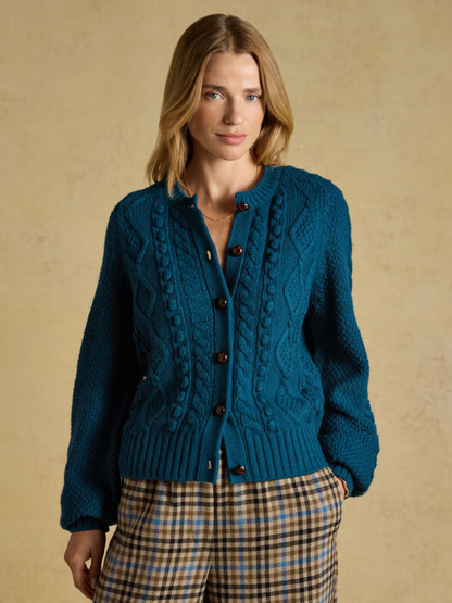 Joules Rafferty Cable Knit Cardigan Petrol