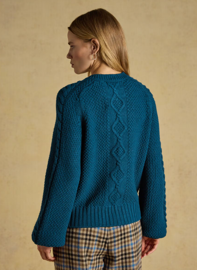 Joules Rafferty Cable Knit Cardigan Petrol