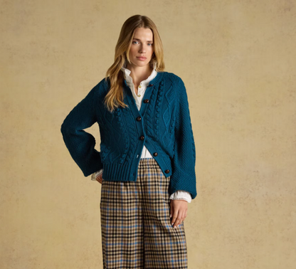 Joules Rafferty Cable Knit Cardigan Petrol