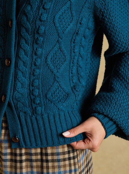 Joules Rafferty Cable Knit Cardigan Petrol