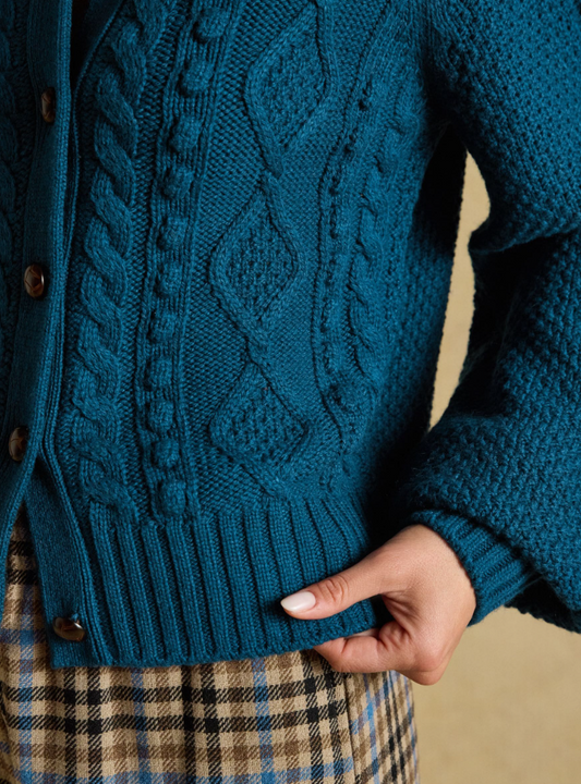 Joules Rafferty Cable Knit Cardigan Petrol